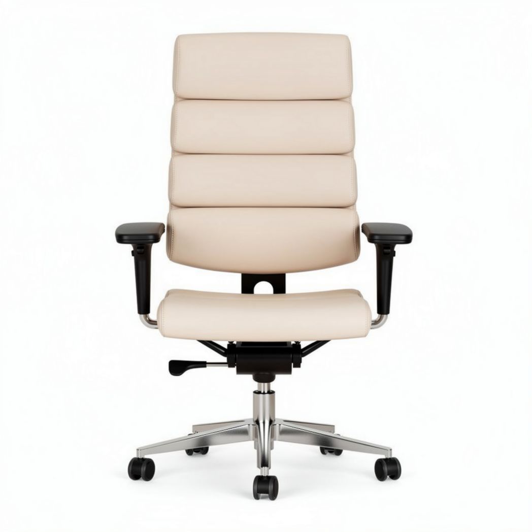 Chaise de bureau en simili cuir beige réglable 50 x 60 x 110cm