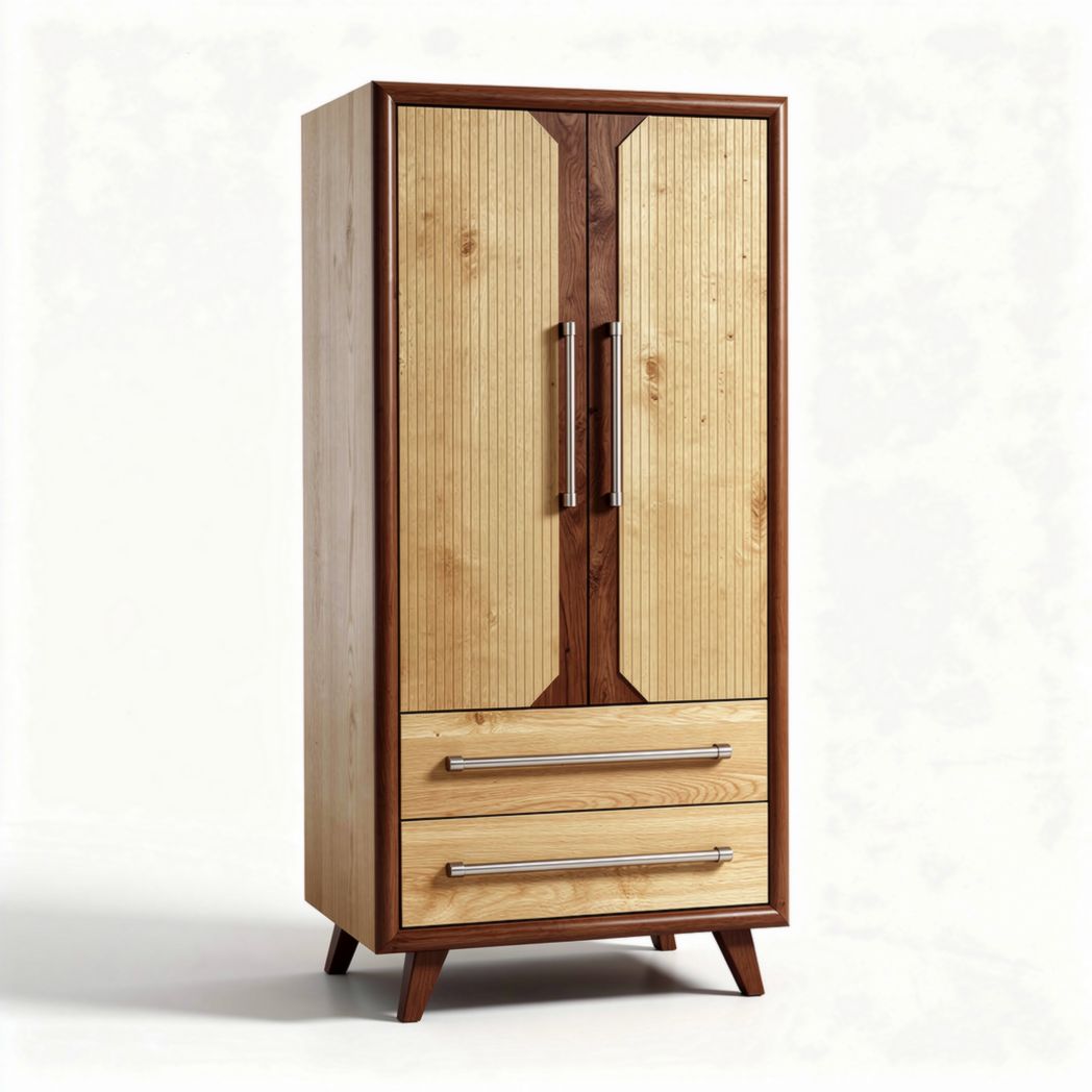 Armoire en bois avec portes à motifs et deux tiroirs 180 x 90 x 45cm