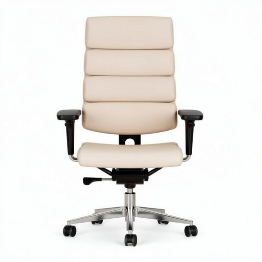 Chaise de bureau en simili cuir beige réglable 50 x 60 x 110cm
