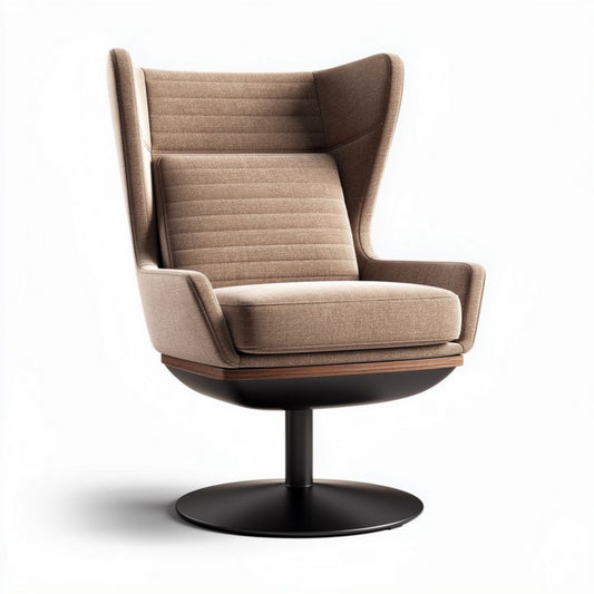 Fauteuil pivotant en tissu beige avec base en métal noir 80 x 80 x 100cm