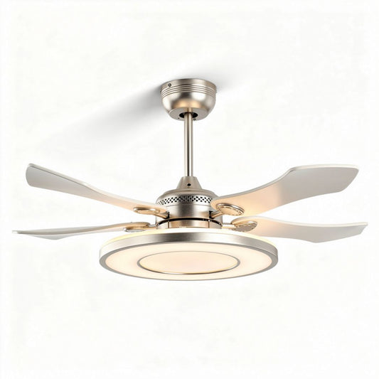 Ventilateur de plafond moderne en métal argenté avec lumière LED intégrée 42 x 42 x 25cm
