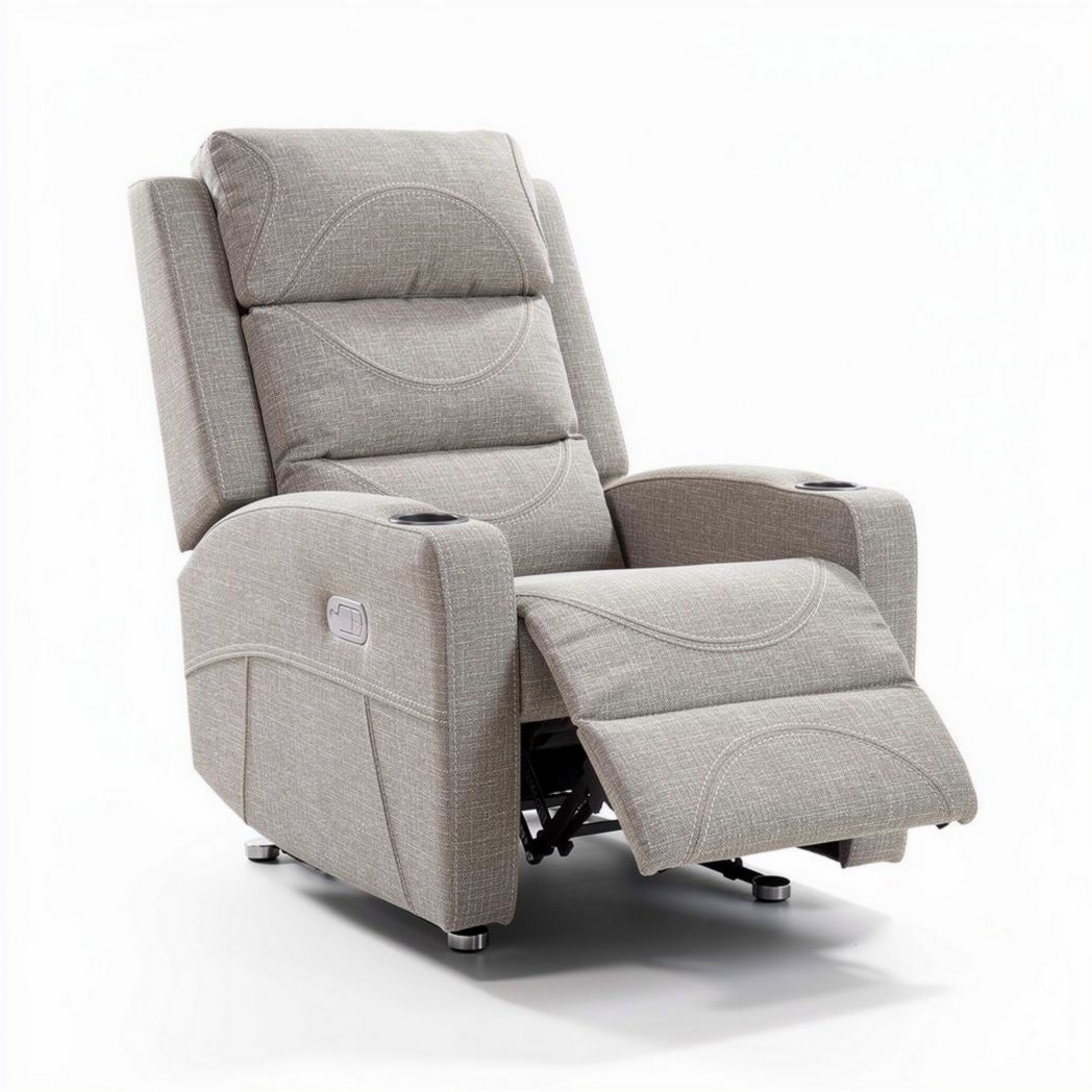 Fauteuil inclinable en tissu gris avec repose-pieds et dimensions 80 x 80 x 100cm