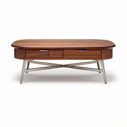 Table basse en bois de noyer avec tiroirs en métal 120 x 60 x 40cm